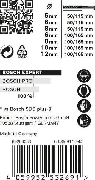 BOSCH Hammerbohrer-Set SDS Plus-7X 5/6/8x50, 6/8/10/12x100 mm, 7-teilig