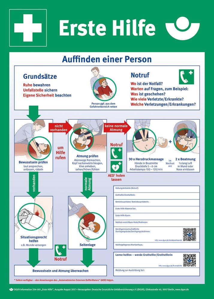 Anleitung zur Ersten Hilfe bei Unfällen Kunststoff (PVC) 40cmx56cm