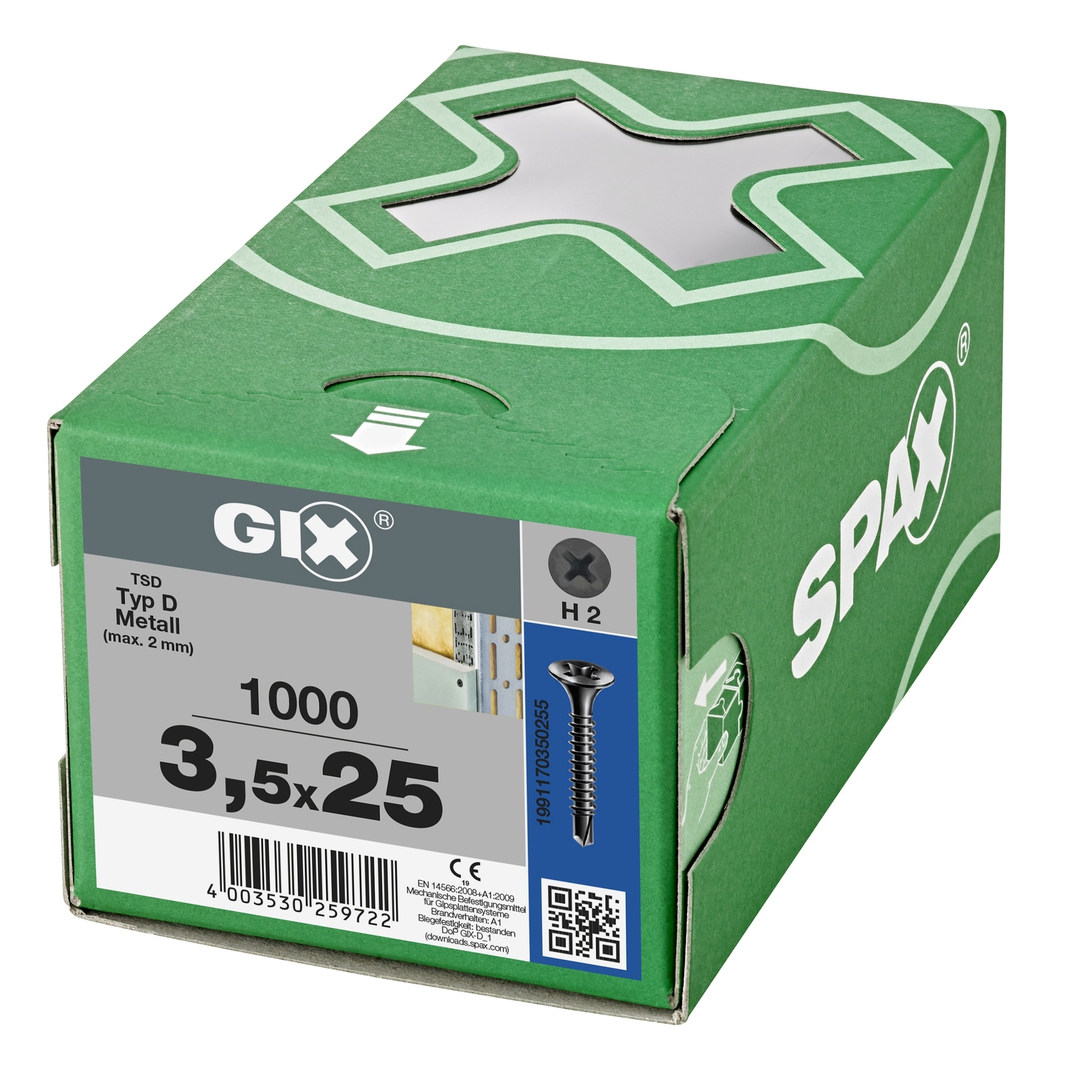 SPAX Gix-D Trompetenkopf H2 Bohrspitze phos. 500St, 3,5x45mm