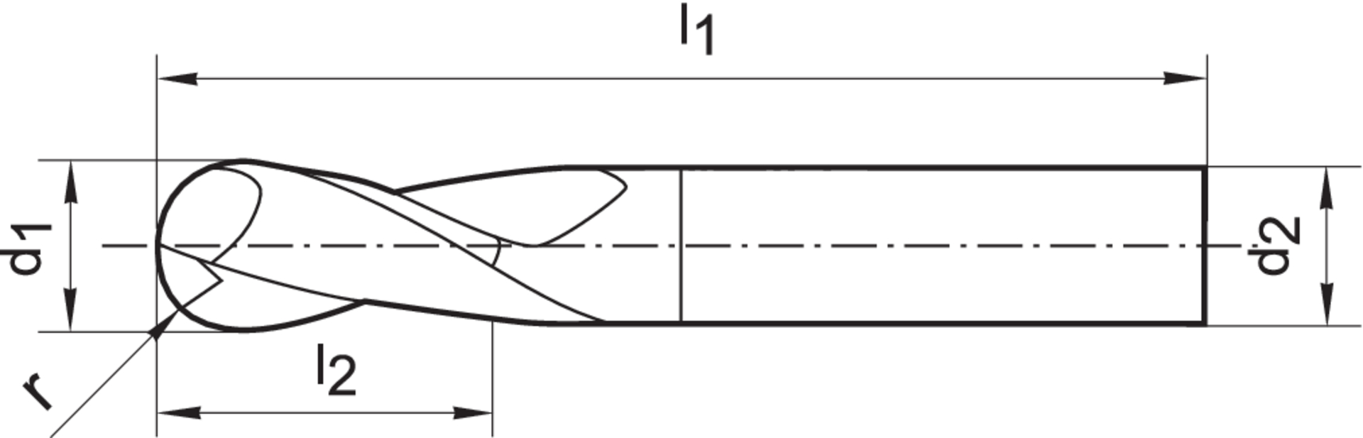 SL-Radiusfräser 6527 VHM FIRE 2mm Z 2 HA Gühring