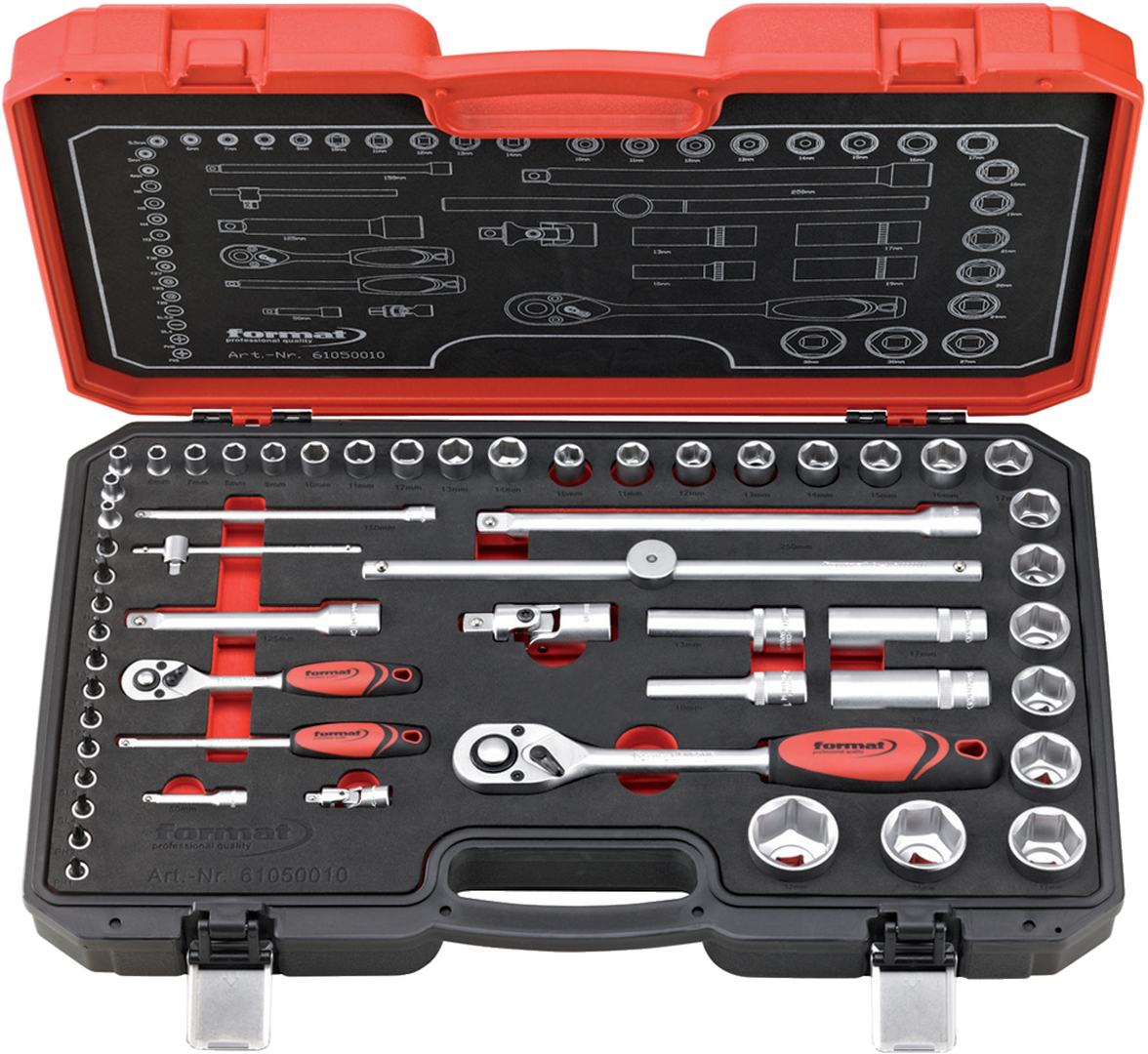 FORMAT Steckschlüssel-Garnitur 1/4"+1/2" 58-teilig