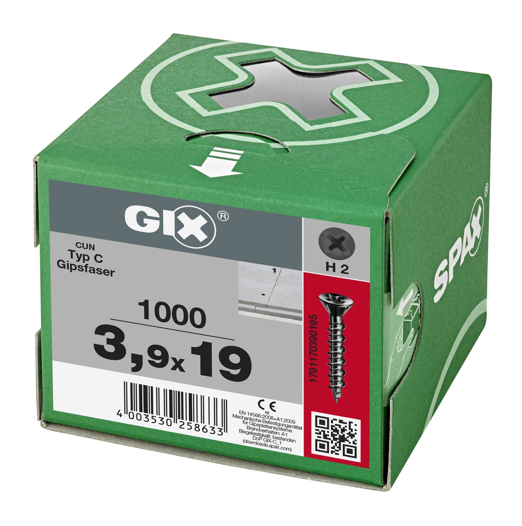 SPAX Gix-C Senkkkopf Fraesrippen H2 Hilo-Gewinde phos. 1000St, 3,9x30mm