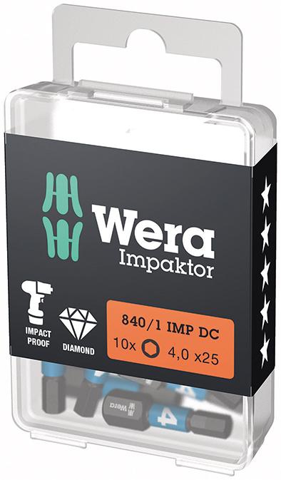 WERA Impaktor-Bit 1/4" Innensechskant 840/1, SW 4 x 25 mm, hex-Plus 10er Pack