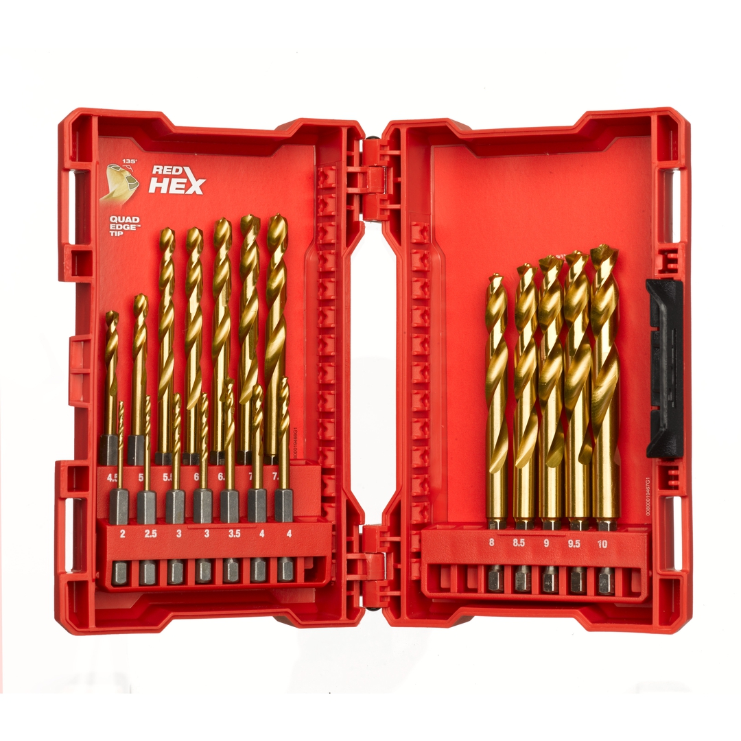 MILWAUKEE SHOCKWAVE Metallbohrer HSS-G RED hex Titan 1/4", 19-teiliges Set