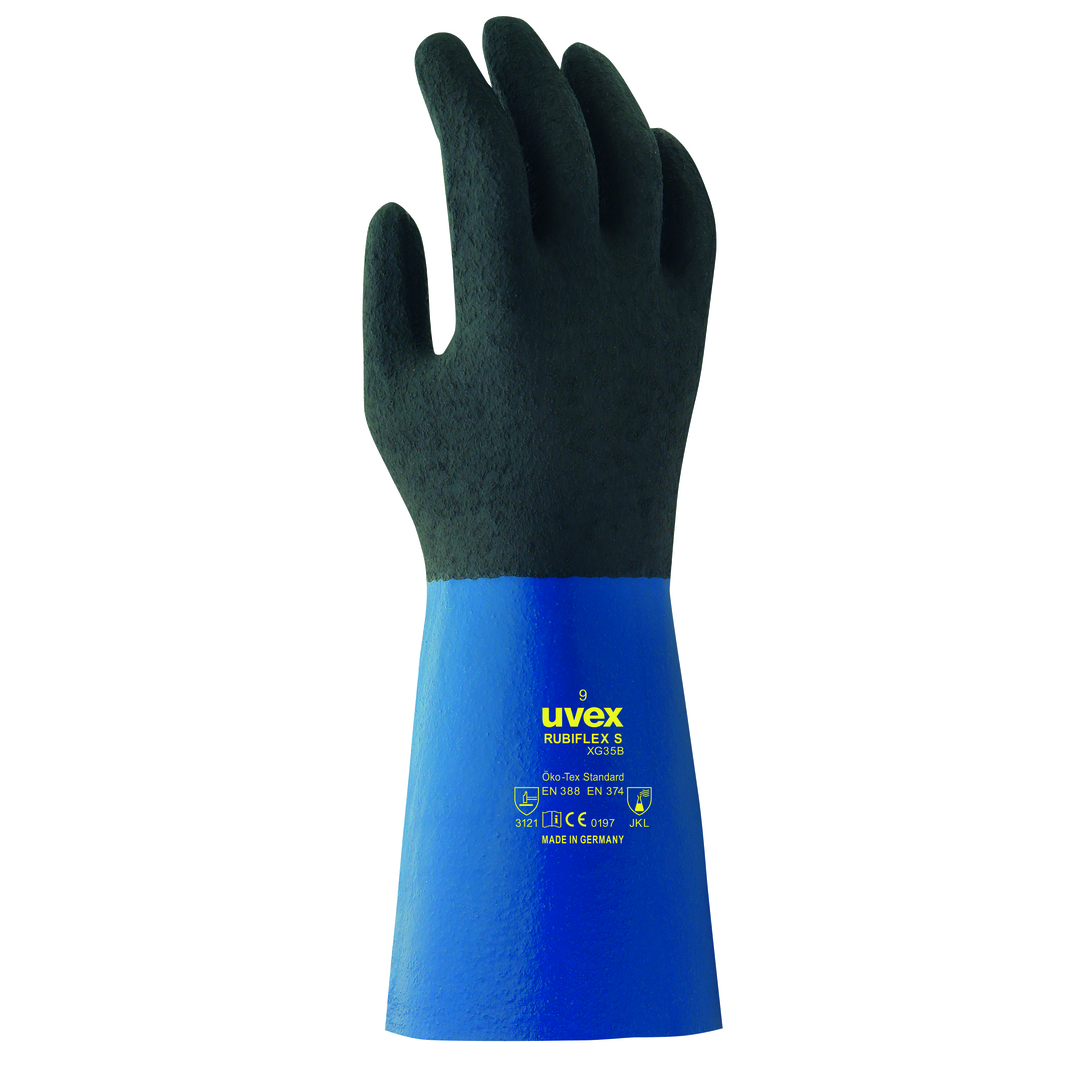 UVEX Chem.-Handschuh rubiflex S XG35B Nitril, blau/schwarz, Gr. 10, 6055.7