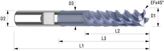 WEMAG VHM-Fräser VRC Uni 6,0/EF0,08 D2=6HA L1=80 L2=23 D3=5,6 L3=36 Z=4