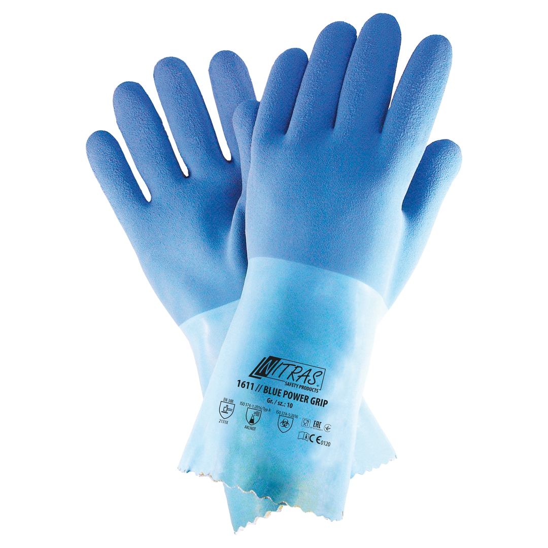 NITRAS Chemikalienschutzhandschuh Blue Power Grip, Latex, Nr. 1611, Gr. 10