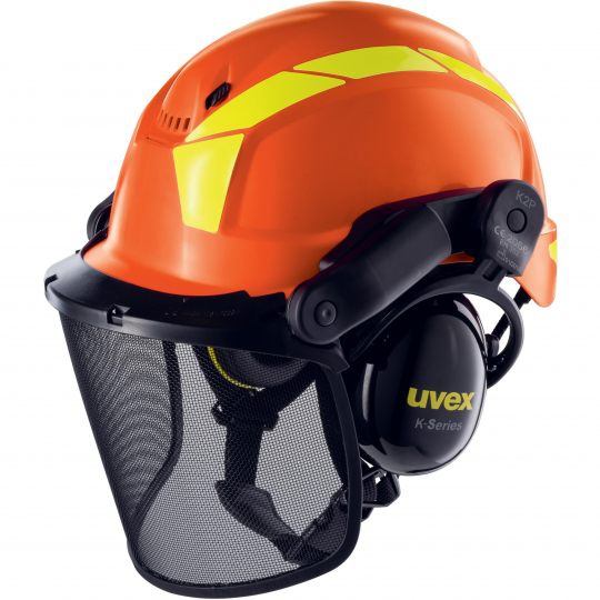 UVEX Schutzhelm pheos forestry 9774 kurzer Schirm, Drehrad, rot