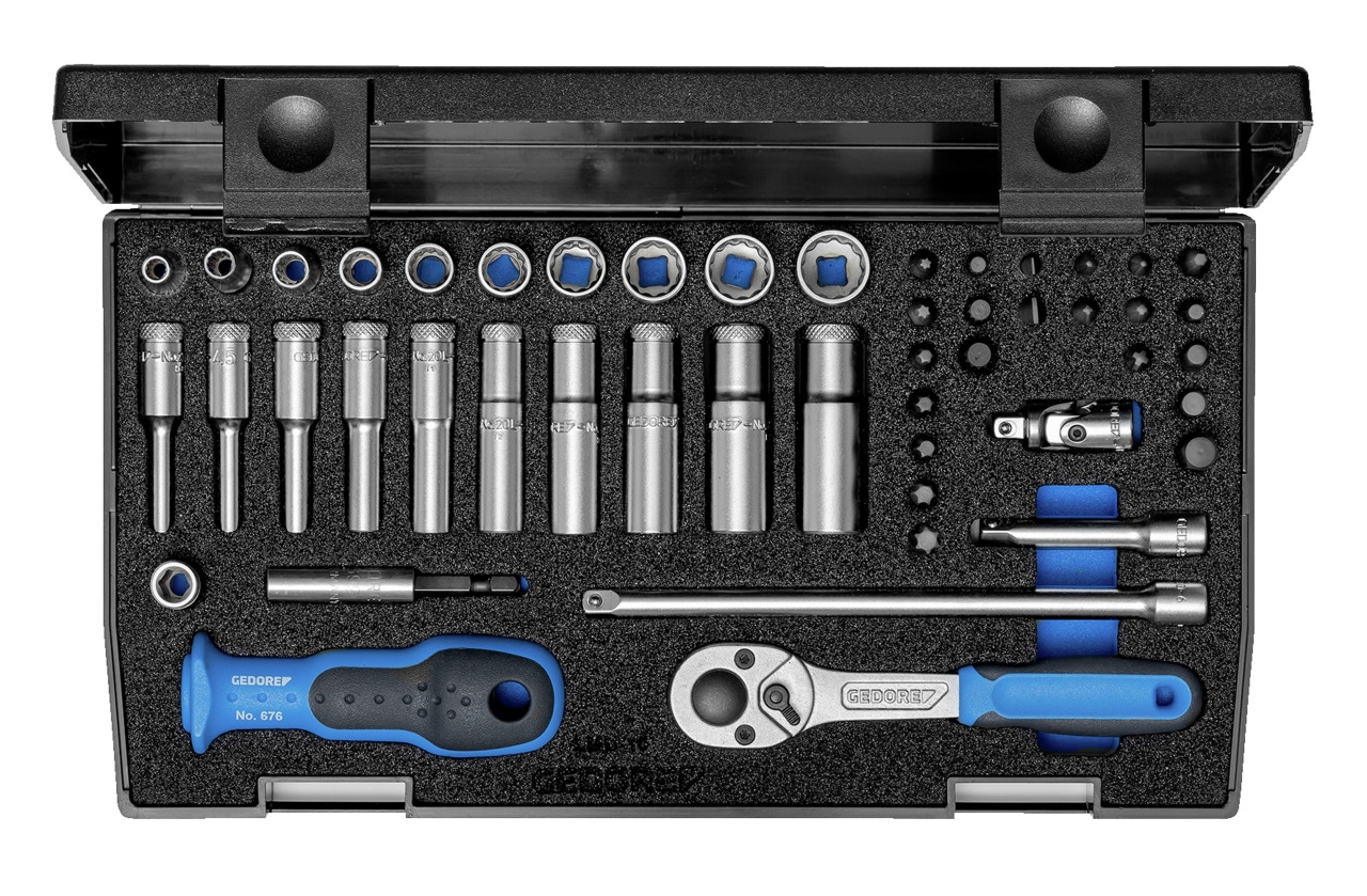 GEDORE Bit-Steckschlüsselbox mit Knarre 1/4" 35tlg, 666-U-20, 2998211